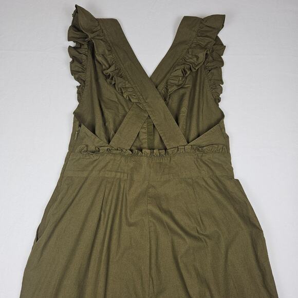 Happy X Nature Jumpsuit Jumper Green Romper Cottage Boho Ruffle Bow Womens 14 XL - Picture 16 of 16